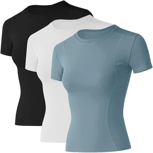 Loovoo Women Workout Shirts 1/2/3 Pack Athletic Compression Tee Dry Fit Yoga Gym Basic Tops