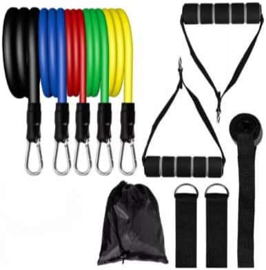Resistance Bands Set with Handles, 5 Stackable Exercise Bands for Working Out, Home Gym Equipment with Door Anchor, Ankle Straps & Carrying Case for Strength Training, Physical Therapy & Fitness.