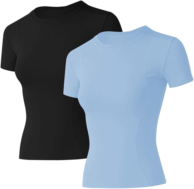 Loovoo Women Workout Shirts 1/2/3 Pack Athletic Compression Tee Dry Fit Yoga Gym Basic Tops