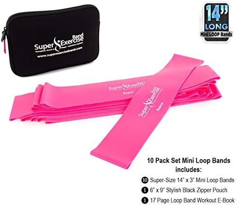 USA 14" x 3" Extra Long Latex Free Mini Loop Bands in 3, 5, 10 Pack Sets. 10 Strengths for Resistance Training, Stretching, Yoga, Toning. Plus an Exclusive iPhone App and E-Book.