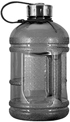 Geo Sports Bottles 1/2 Gallon (64 oz) BPA Free Reusable Leakproof Wide Mouth Sports Water Jug Bottle with Handle and 48mm Stainless Steel Cap (Black)