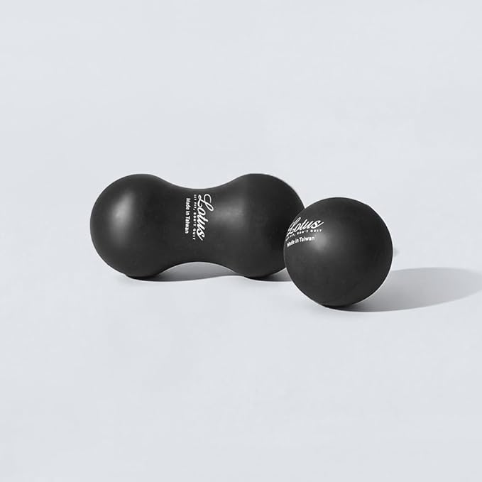 LOTUS Deep Tissue Massage Ball Set, Peanut Ball and Round Ball, Natural Rubber, 2-Pack, Muscle Tension Relief, Stress Reduction, Pocket-Sized Self-Massage Tools, for Home Gym and Travel, Black