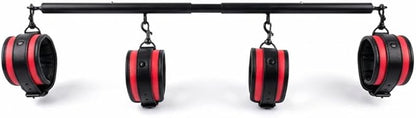 Heavy Duty Stainless Steel Expandable Spreader Bar with 4pcs PU Black--Pink Skull Pattern Detachable Adjustable Straps,Workout Bar for Home Indoor Gym Training Kit