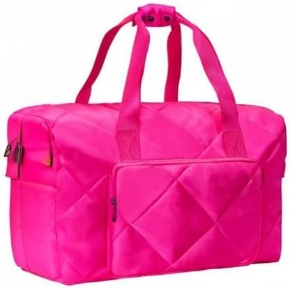 Hot Pink Gym Bag for Women, 18 Inch Lightweight Puffy Carry On Duffel Bag for Travel Sports Yoga, Water Resistant