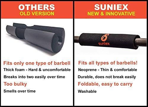 【SUNIEX】 HIGH DURABILITY Squat Pad - Fits ALL Olympic Bars - EASY CARRY – SUPER GRIP Design - Neck & Shoulder Protective Pad - Barbell Pad for Squats, Lunges, Weight lifting, Crossfit