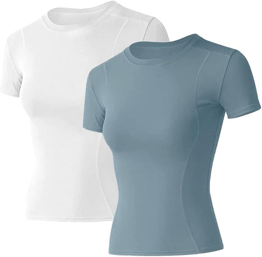 Loovoo Women Workout Shirts 1/2/3 Pack Athletic Compression Tee Dry Fit Yoga Gym Basic Tops