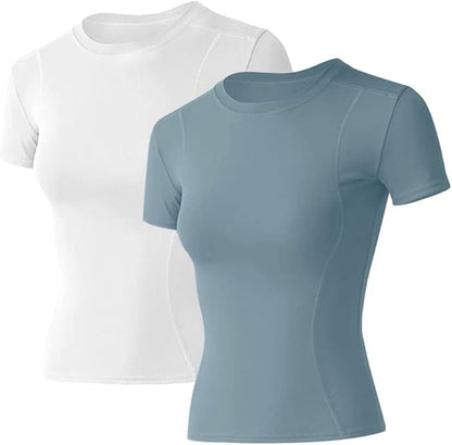 Loovoo Women Workout Shirts 1/2/3 Pack Athletic Compression Tee Dry Fit Yoga Gym Basic Tops