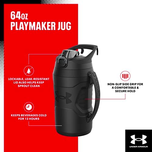 Under Armour Half Gallon Water Bottle Insulated, 64oz Insulated Water Bottle with Handle, Fence Hook, Leak Resistant, for Baseball, Football & More, Vapor Green/Black