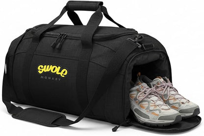 Swole Monkey Gym Bag – Durable Performance Duffel with Shoe Compartment, Heavy-Duty Polyester, Adjustable Shoulder Strap, Training & Travel Gym Bag (SM0138)
