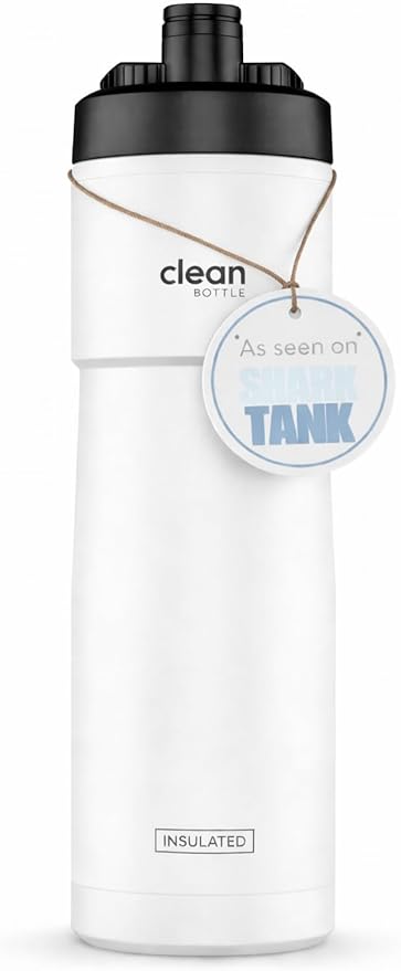 The Clean Hydration Co Insulated Bike Water Bottle 23 oz | Easy Clean Nozzle, Easy Squeeze Sports Bottle | BPA Free Cycling Bottle for Road & Mountain Biking, Gym & Travel | Gloss White
