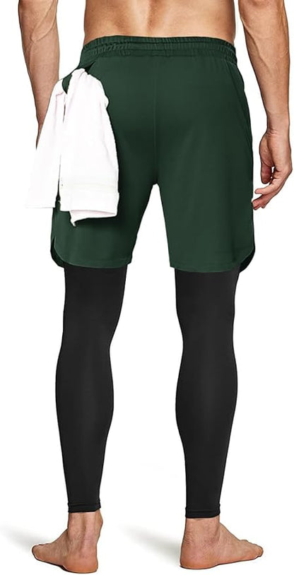 Aolesy Men's 2 in 1 Running Pants, Gym Workout Compression Pants for Men Training Athletic