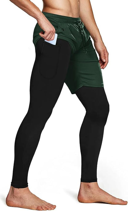 Aolesy Men's 2 in 1 Running Pants, Gym Workout Compression Pants for Men Training Athletic