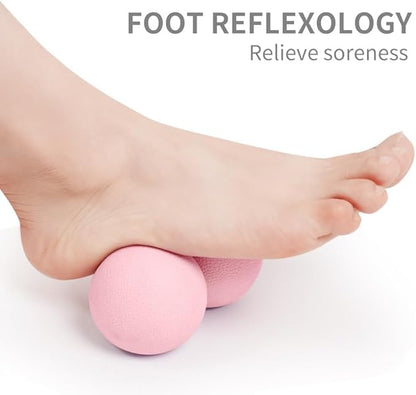 Double Lacrosse & Micro-Elastic Peanut Massage Ball - Myofascial Release Tool for Muscle, Back, Foot, and Physical Therapy, Mobility Roller for Acupressure and Relaxation (Pink)