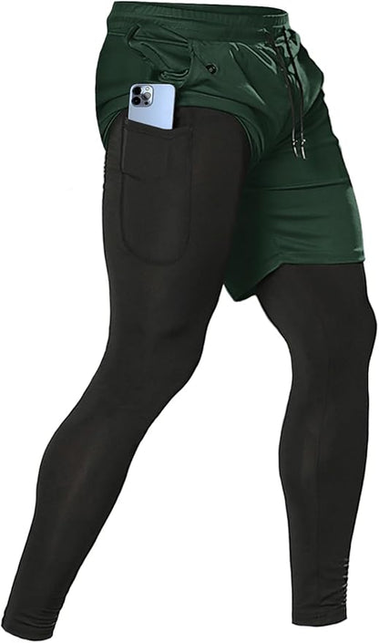 Aolesy Men's 2 in 1 Running Pants, Gym Workout Compression Pants for Men Training Athletic