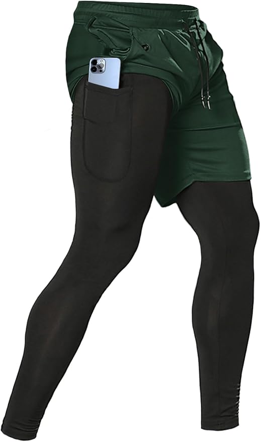 Aolesy Men's 2 in 1 Running Pants, Gym Workout Compression Pants for Men Training Athletic