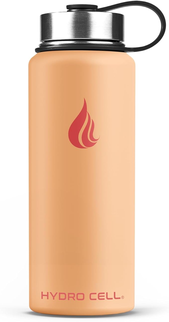 HYDRO CELL Stainless Steel Insulated Water Bottle with Straw - For Cold & Hot Drinks - Metal Vacuum Flask with Screw Cap and Modern Leakproof Sport Thermos for Adults (Peach 18oz)
