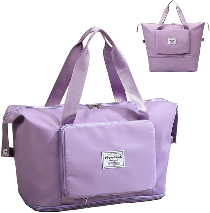 Lightweight Foldable Travel Duffle Bag, Large Capacity Carry On Weekender Bags with Wet Pocket, Water Resistant Workout Sports Gym Bag, Travel Essentials Bag for Travel hospital Weekend