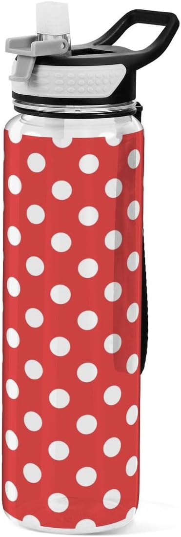 ALAZA Polka Dot Red White Sports Water Bottle with Straw Tritan Drink Bottle 32 oz BPA Free Reusable for Travel Outdoor Fitness