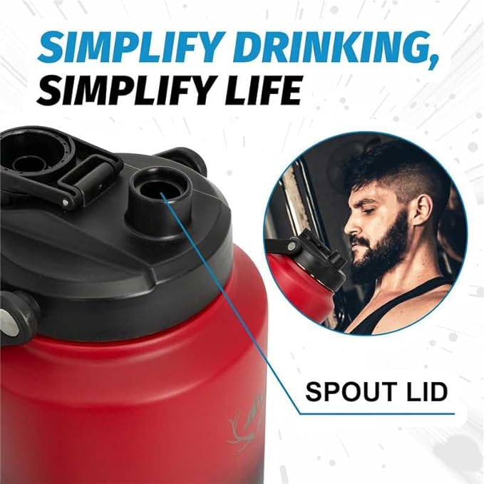 NATURE PIONEOR 1 Gallon Insulated Water Bottle - Double Vacuum Stainless Steel 128 oz Water Bottle with Holder/Carrier, Wide Mouth 1 gallon Water Jug for Outdoor Sports, Hiking, Camping, Gym