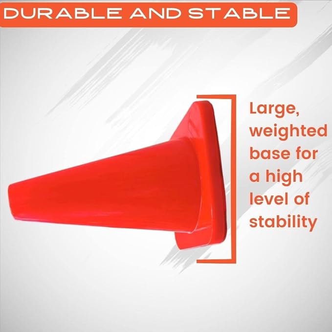 Heavy Duty Agility Training Cones (2 in, 6 in, 9 in, 12 in, 18 in, 28 in) for Sports and Kids Coaching, Multipurpose Field Marker Cones, Soccer, Basketball Drills, Bike, Motorcycle Training