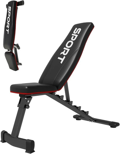 Adjustable Weight Bench for Home Gym, Foldable Workout Bench with 5 Backrests, 660LBS Stable Incline Decline Bench for Full Body Workout, 2 Sec Fast Folding Strength Training Sit Up Bench