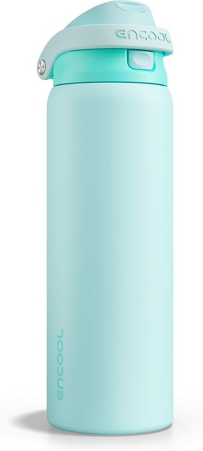 ENCOOL Leakproof Insulated Water Bottle with Straw Dual-Sip Water Bottle Bag-Safe Design for Work, Commute & Gym – Keeps Drinks Cold All Day, 32 oz, Ice Blue