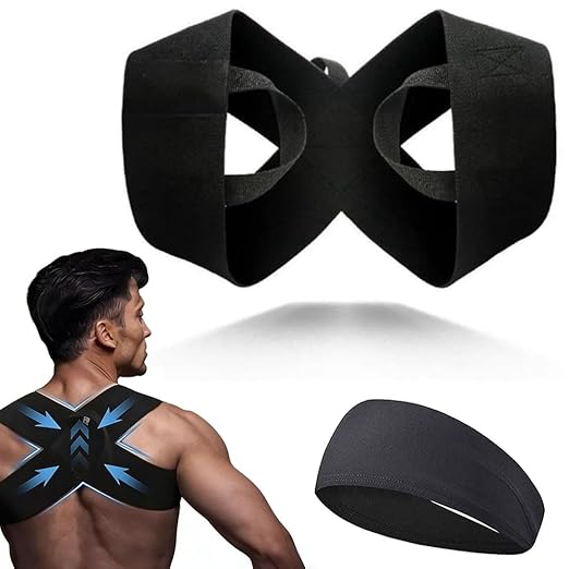 Fitness Heavy Shoulder Straps, Adjustable Fitness Posture Corrector Training Straps, Back Straightener Posture Corrector for Men Weight Training, Press Lifts, Chest Straight, Bench Presses (M)