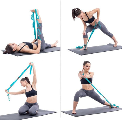 YOGA-EVO Elastic Stretching Strap with 10 Loops Premium Cotton Yoga Strap for Flexibility, Physical Therapy & Muscle Activation Includes Comprehensive HD Video Training & Digital Guide Latex-Free