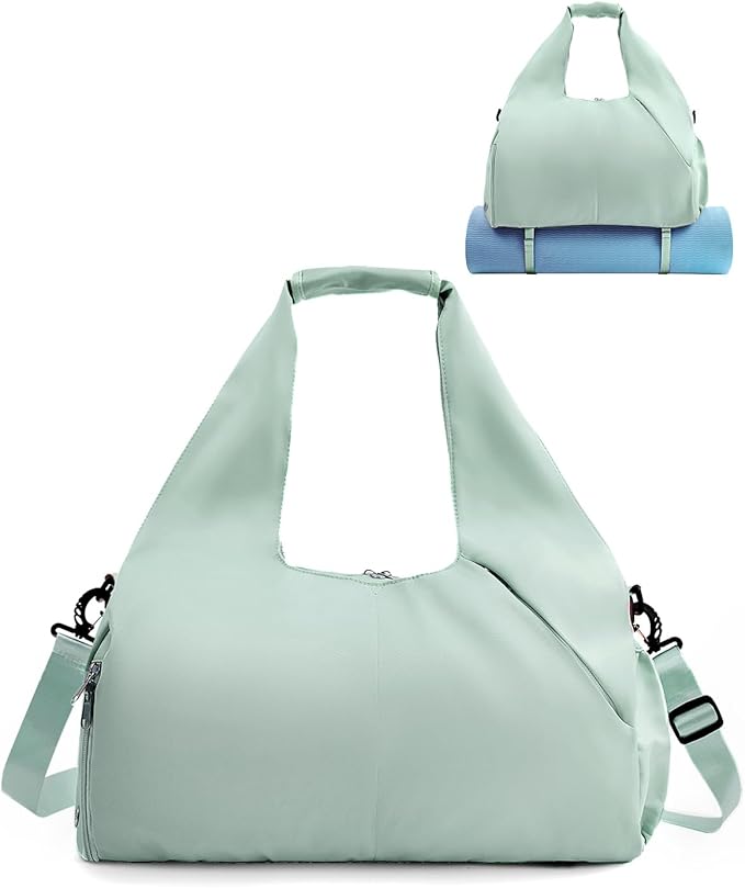 Gym Bag for Women with Shoe Compartment Yoga Mat Bag with Wet Pocket and Water Bottle Holder Weekender Bag with Strap