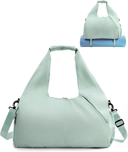 Gym Bag for Women with Shoe Compartment Yoga Mat Bag with Wet Pocket and Water Bottle Holder Weekender Bag with Strap