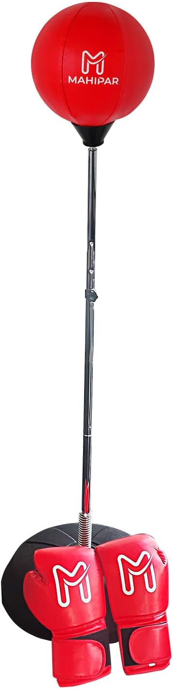 Punching Bag with Stand for Kickboxing, MMA & Reflex Training – Freestanding Heavy Bag Boxing Set with Speed Bag & Gloves – Adjustable Height for Adults & Teens – Great for Cardio