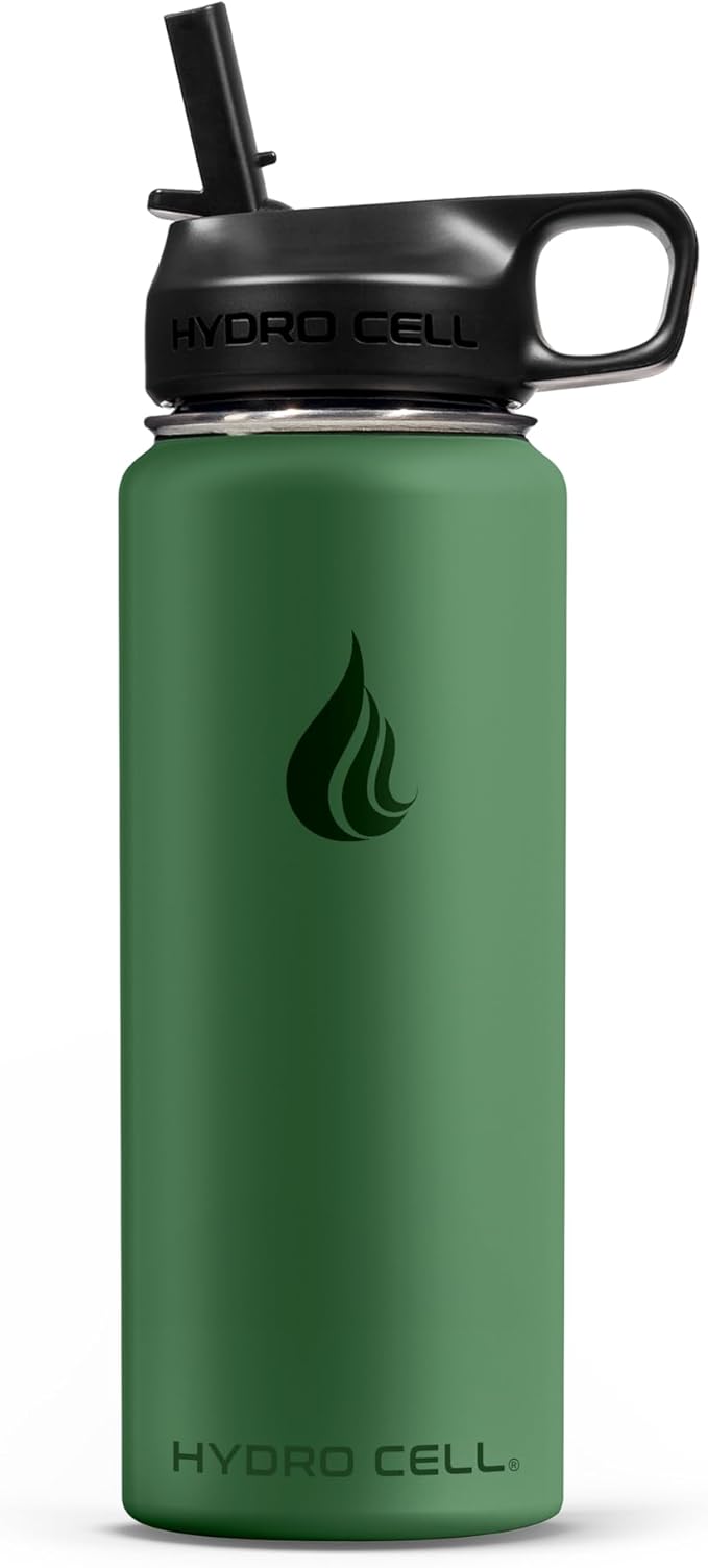 HYDRO CELL Stainless Steel Insulated Water Bottle with Straw - For Cold & Hot Drinks - Metal Vacuum Flask with Screw Cap and Modern Leakproof Sport Thermos for Adults (Forrest 18oz)