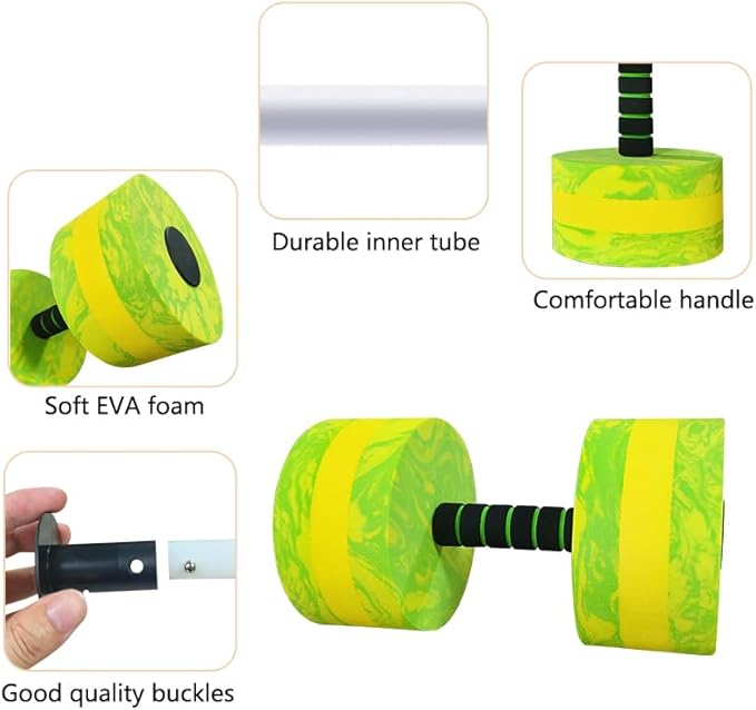 Aquatic Exercise Dumbbell Set of 2 for Water Aerobics, High-Density EVA-Foam Water Weights, Pool Fitness Equipment for Unisex Adults