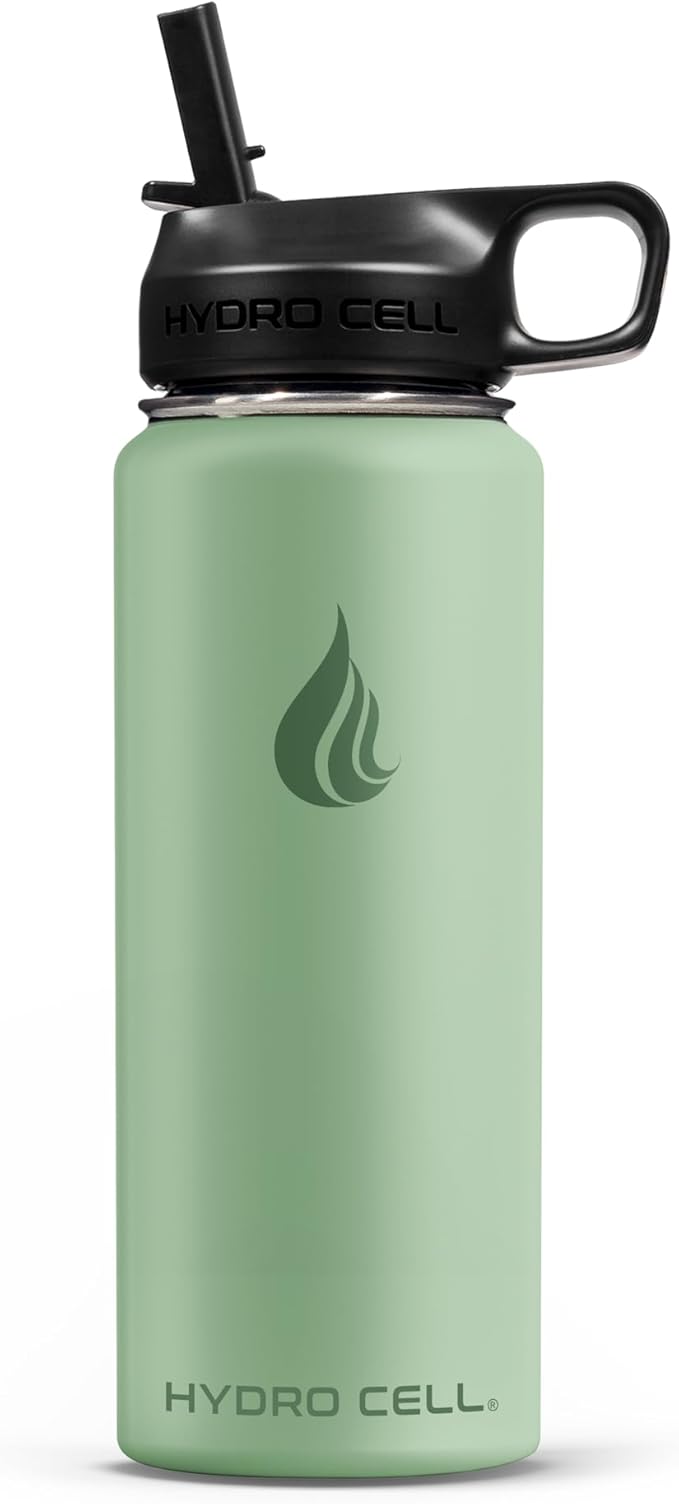 HYDRO CELL Stainless Steel Insulated Water Bottle with Straw - For Cold & Hot Drinks - Metal Vacuum Flask with Screw Cap and Modern Leakproof Sport Thermos for Adults (Sage 18oz)