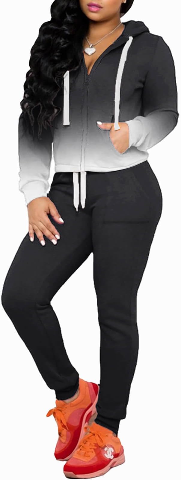 CLOCOR Track Suits for Women Set - Casual 2 Piece Outfits Sweatsuit Pocket Hoodies Long Sleeve with Patchwork Pants Set