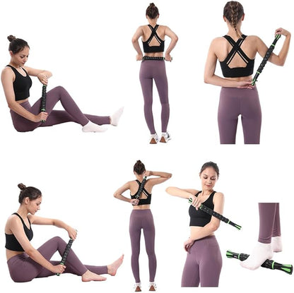 Muscle Roller Massage Roller Stick- Deep Tissue Fascia Blaster for Myofascial Pain Relief, Lymphatic Drainage & Body Sculpting, Handheld Physical Therapy & Recovery Tool (Green black-18 inch)