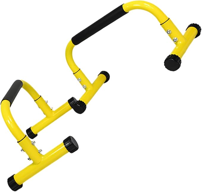 2 Pieces Robust Steel Fitness Stands with Thick Foam Grips Ideal for Arm and Chest Training Yellow Workout Stand Pair