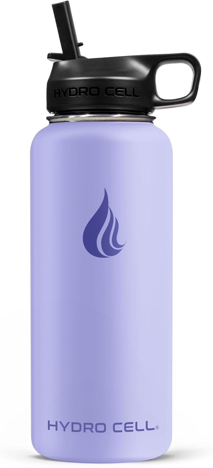 HYDRO CELL Stainless Steel Insulated Water Bottle with Straw - For Cold & Hot Drinks - Metal Vacuum Flask with Screw Cap and Modern Leakproof Sport Thermos for Adults (Lilac 32oz)