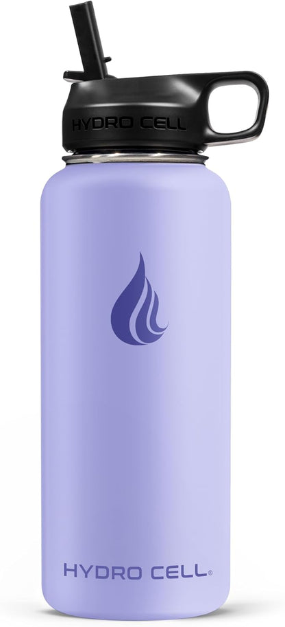 HYDRO CELL Stainless Steel Insulated Water Bottle with Straw - For Cold & Hot Drinks - Metal Vacuum Flask with Screw Cap and Modern Leakproof Sport Thermos for Adults (Lilac 32oz)