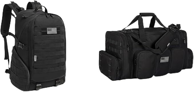 K-Cliffs Tactical Range Duffel Heavy Duty Travel Bag Quality Sport Gear Gym Tote Molle Lockable With US Patch (33" Duffel + Backpack)