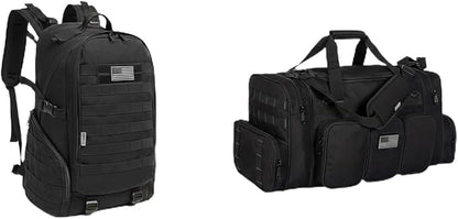 K-Cliffs Tactical Range Duffel Heavy Duty Travel Bag Quality Sport Gear Gym Tote Molle Lockable With US Patch (33" Duffel + Backpack)