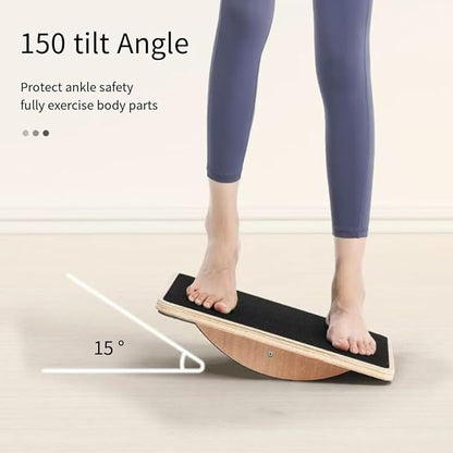 Solid Wood Rectangular Yoga Adult Wooden Non-Slip Gym Equipment Balance Board Training Coordination Gym Pedal(Balance plate)