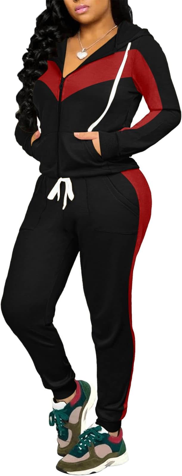 CLOCOR Track Suits for Women Set - Casual 2 Piece Outfits Sweatsuit Pocket Hoodies Long Sleeve with Patchwork Pants Set