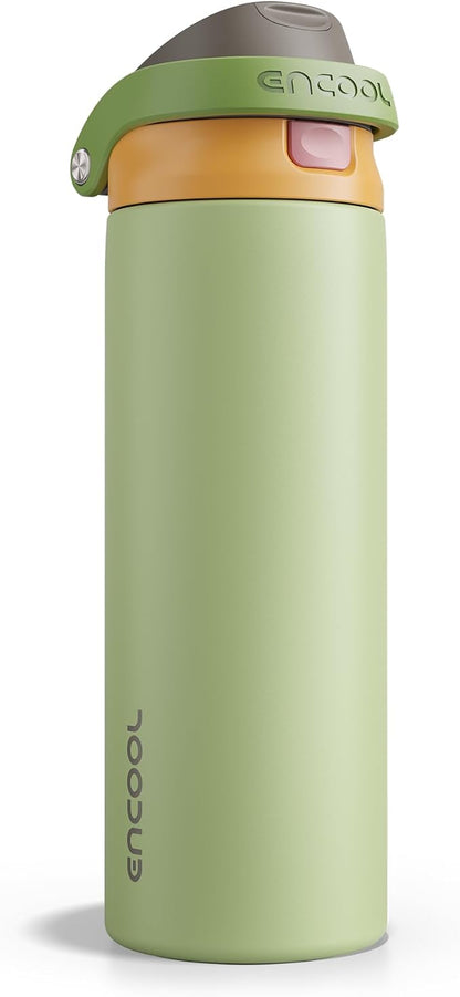 ENCOOL Leakproof Insulated Water Bottle with Straw Dual-Sip Water Bottle Bag-Safe Design for Work, Commute & Gym – Keeps Drinks Cold All Day, 24 oz, Sage Green