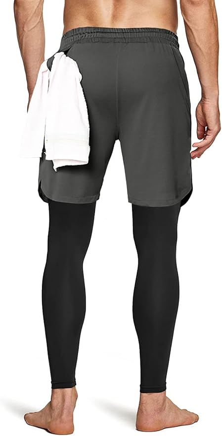 Aolesy Men's 2 in 1 Running Pants, Gym Workout Compression Pants for Men Training Athletic