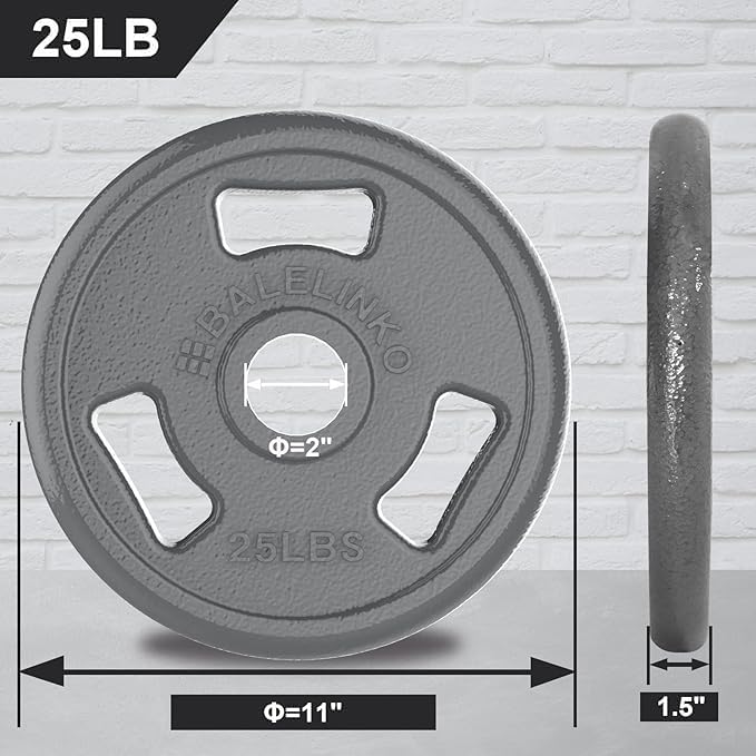 Balelinko Cast Iron 2-Inch Olympic Grip Plate Weight Plate for Strength Training, Weightlifting and Crossfit