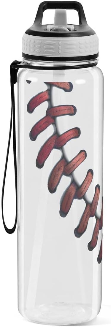 ALAZA Fashion Baseball Liner Sports Water Bottle with Straw Tritan Drink Bottle 32 oz BPA Free Reusable for Travel Outdoor Fitness