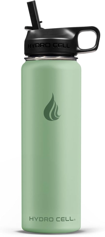 HYDRO CELL Stainless Steel Insulated Water Bottle with Straw - For Cold & Hot Drinks - Metal Vacuum Flask with Screw Cap and Modern Leakproof Sport Thermos for Adults (Sage 24oz)