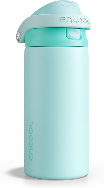 ENCOOL Leakproof Insulated Water Bottle with Straw Dual-Sip Water Bottle Bag-Safe Design for Work, Commute & Gym – Keeps Drinks Cold All Day, 18 oz, Ice Blue