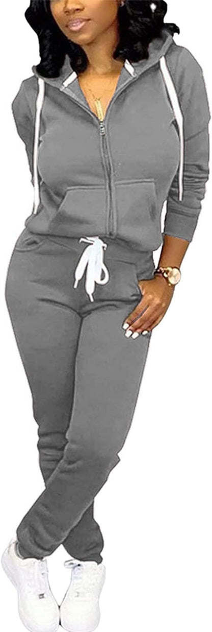 CLOCOR Track Suits for Women Set - Casual 2 Piece Outfits Sweatsuit Pocket Hoodies Long Sleeve with Patchwork Pants Set